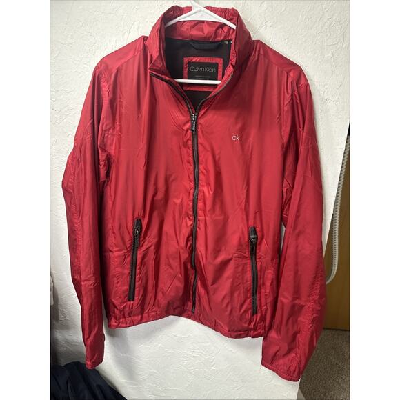 Calvin Klein Mens Water Resistant Packable Jacket, Size Medium Red - Picture 1 of 8